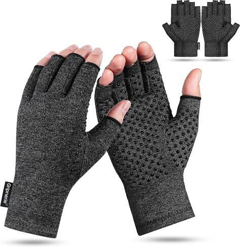 Fingerless Arthritis Compression Gloves, 2 Pairs | Soft cotton-spandex compression fit with open fingers for typing and crafting; size up if between sizes in Kuwait