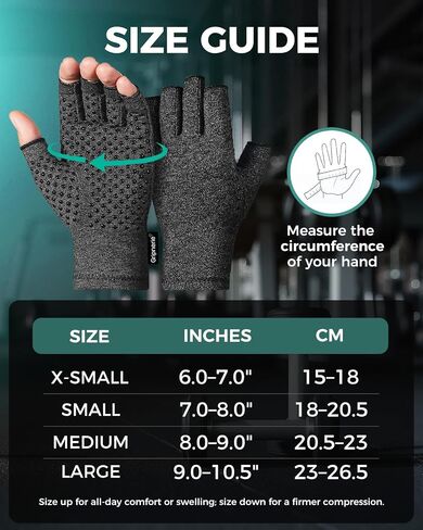 Fingerless Arthritis Compression Gloves, 2 Pairs | Soft cotton-spandex compression fit with open fingers for typing and crafting; size up if between sizes in Kuwait
