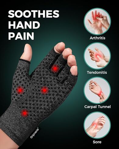 Fingerless Arthritis Compression Gloves, 2 Pairs | Soft cotton-spandex compression fit with open fingers for typing and crafting; size up if between sizes in Kuwait