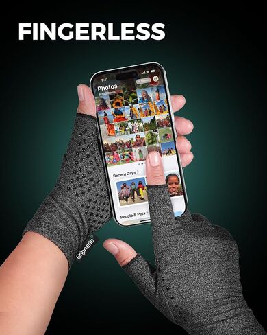 Fingerless Arthritis Compression Gloves, 2 Pairs | Soft cotton-spandex compression fit with open fingers for typing and crafting; size up if between sizes in Kuwait