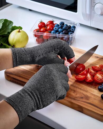Fingerless Arthritis Compression Gloves, 2 Pairs | Soft cotton-spandex compression fit with open fingers for typing and crafting; size up if between sizes in Kuwait