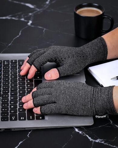 Fingerless Arthritis Compression Gloves, 2 Pairs | Soft cotton-spandex compression fit with open fingers for typing and crafting; size up if between sizes in Kuwait