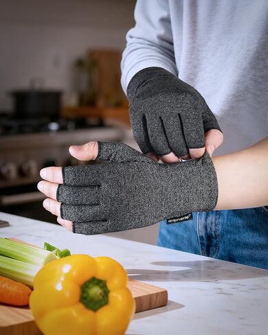 Fingerless Arthritis Compression Gloves, 2 Pairs | Soft cotton-spandex compression fit with open fingers for typing and crafting; size up if between sizes in Kuwait