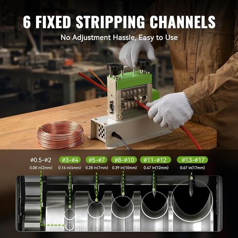 Electric Wire Stripping Machine, 0.06''-0.67'' Automatic Wire Stripper Machine with 6 Channels 5 Blades, Electric Cable Stripper Machine with 35 W All-Copper Motor for Leftover Cable Recycle in Kuwait