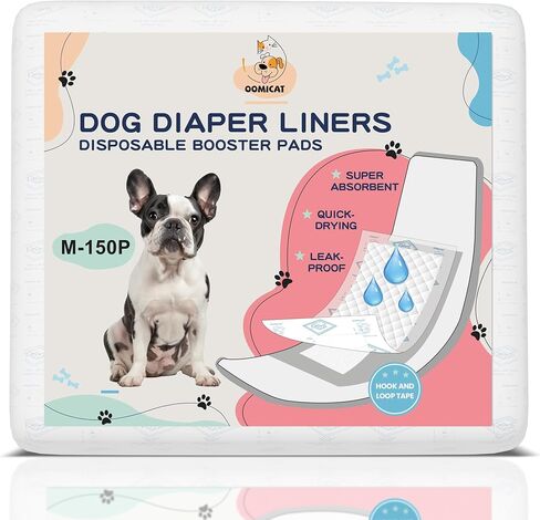 Dog Diapers Liners, 150 Ct, Super Absorbent Booster Pads for Male Dog Wraps and Female Dog Diapers, Lnnovative Hook-and-Loop Tape Design, Super-fit & No Shifting, Small Dog Diaper Pads in Saudi Arabia