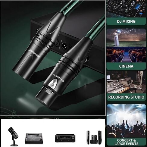 كابل ميكروفون XLR، سلك صوت متوازن بدرجة احترافية مع نحاس مطلي بالفضة 21AWG، حماية 95% من النحاس المصبوغ، ذكر إلى أنثى للاستوديو، الخلاط، الميكروفون، 9.8 قدم، أخضر in Kuwait
