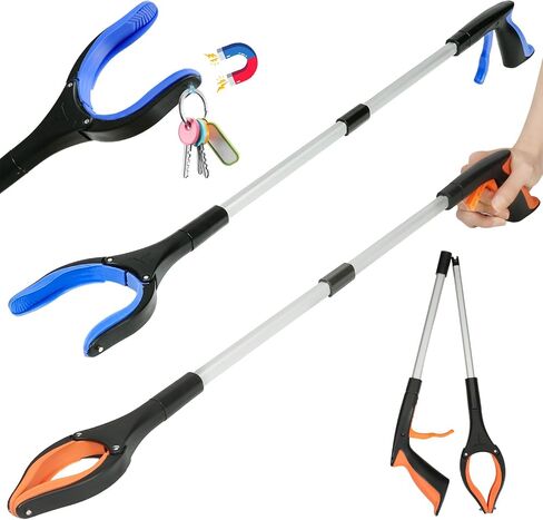 2-Pack Grabber Reacher Tool, 32" Foldable Reacher Grabber Pickup Tool with 90° Rotating Anti-Slip Jaw, Trash Picker Upper Grabber, Hand Grabber for Reaching, Grabbers for Seniors (Blue) in Kuwait