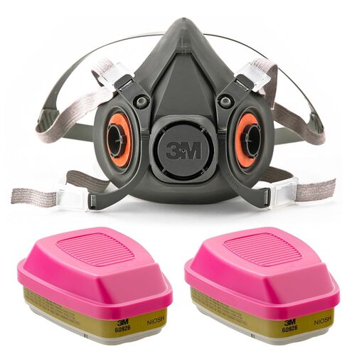 3M Half Facepiece Reusable Respirator 6200, NIOSH, Four-Point Harness, Comfortable Fit, Medium Respirator Cartridge/Filter 60926, 1 Pair, Helps Protect Against Organic Vapors in Kuwait