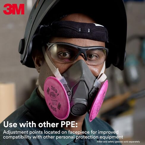 3M Half Facepiece Reusable Respirator 6200, NIOSH, Four-Point Harness, Comfortable Fit, Medium Respirator Cartridge/Filter 60926, 1 Pair, Helps Protect Against Organic Vapors in Kuwait