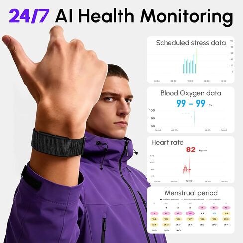 Fitness Smart Bracelet,24/7 Sleep & Health Tracker,170+ Sport Modes | Heart Rate, SpO2, Stress, Step & Calorie Tracker, 30 Days Battery, IP68 Waterproof, Screenless, Smart Wristband, Free App in Kuwait