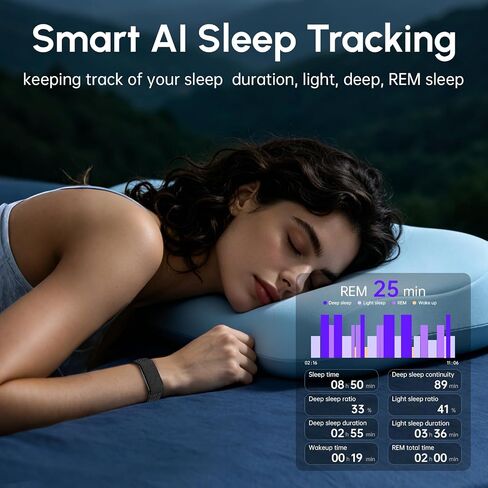 Fitness Smart Bracelet,24/7 Sleep & Health Tracker,170+ Sport Modes | Heart Rate, SpO2, Stress, Step & Calorie Tracker, 30 Days Battery, IP68 Waterproof, Screenless, Smart Wristband, Free App in Kuwait