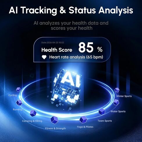 Fitness Smart Bracelet,24/7 Sleep & Health Tracker,170+ Sport Modes | Heart Rate, SpO2, Stress, Step & Calorie Tracker, 30 Days Battery, IP68 Waterproof, Screenless, Smart Wristband, Free App in Kuwait
