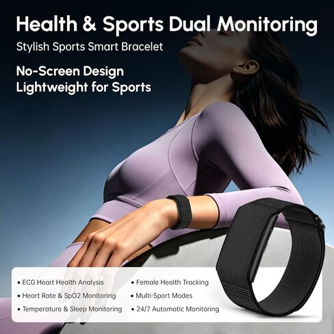 Fitness Smart Bracelet,24/7 Sleep & Health Tracker,170+ Sport Modes | Heart Rate, SpO2, Stress, Step & Calorie Tracker, 30 Days Battery, IP68 Waterproof, Screenless, Smart Wristband, Free App in Kuwait