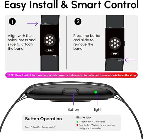 Fitness Smart Bracelet,24/7 Sleep & Health Tracker,170+ Sport Modes | Heart Rate, SpO2, Stress, Step & Calorie Tracker, 30 Days Battery, IP68 Waterproof, Screenless, Smart Wristband, Free App in Kuwait