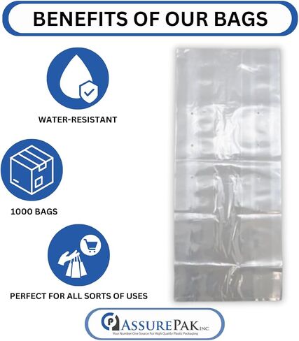 أكياس شفافة (لون طبيعي) LDPE بولي (مع فتحات تهوية) - 8 × 4 × 18 بوصة - 1000 كيس - 0.80 مل - شفاف - LDVENT8418WF - AssurePak in Kuwait