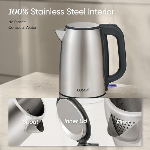 COSORI Electric Kettle, Stainless Steel Tea Kettle, Plastic-free Inner Lid, Filter and Spout, Easy to Clean, Automatic Shut Off & Boil-Dry Protection, Hot Water Boiler & Heater, 1.7L, 1500W in Saudi Arabia