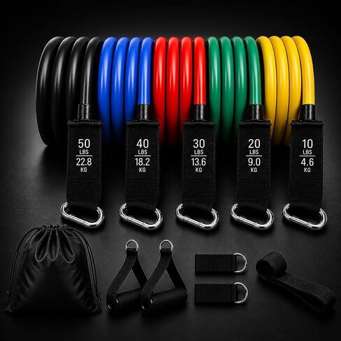 Resistance Bands Set 150 lbs - 5 Stackable Workout Bands with Handles, Door Anchor & Ankle Straps - Home Gym Equipment for Men Women - Strength Training & Physical Therapy in Kuwait