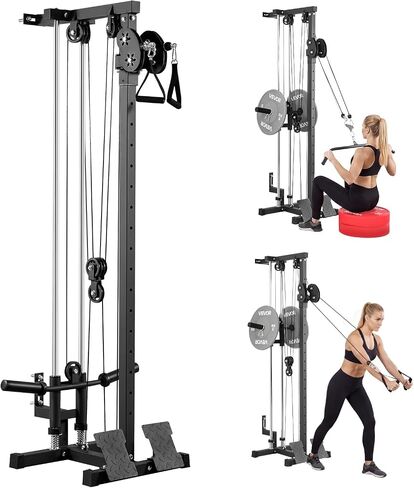 VEVOR LAT Pull Down Machine, 3-in-1 Row Cable Machine, Cable Machines Home Gym with 18-Levels Height Adjustment, Wall-Mount Design, Load 500 lbs LAT Tower for Full-Body Workouts, Single-Arm Training in Kuwait