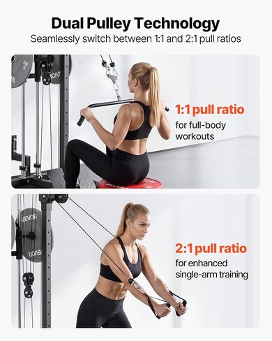 VEVOR LAT Pull Down Machine, 3-in-1 Row Cable Machine, Cable Machines Home Gym with 18-Levels Height Adjustment, Wall-Mount Design, Load 500 lbs LAT Tower for Full-Body Workouts, Single-Arm Training in Kuwait