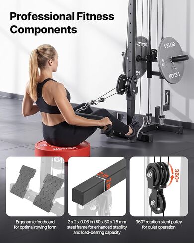 VEVOR LAT Pull Down Machine, 3-in-1 Row Cable Machine, Cable Machines Home Gym with 18-Levels Height Adjustment, Wall-Mount Design, Load 500 lbs LAT Tower for Full-Body Workouts, Single-Arm Training in Kuwait