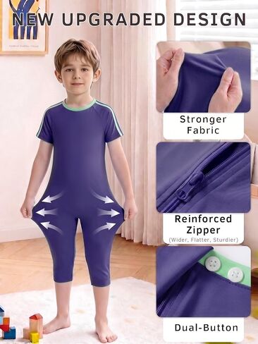 Tear-Resistant Adaptive Clothing for Autism Kids Ages 3-14, Anti-Strip Sensory Jumpsuit with Reinforced Back Zipper in Saudi Arabia