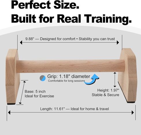Parallettes الخشبية من ProGrip - قضبان دفع مضادة للانزلاق، وتمارين رياضية، وحامل على اليدين | خشب الزان الفاخر، 9.88 بوصة، القاعدة، يحمل 595 رطلاً - الانخفاضات، الجلوس على شكل حرف L، بلانش، صالة الألعاب الرياضية المنزلية والسفر، أغطية المعصم متضمنة. in Kuwait