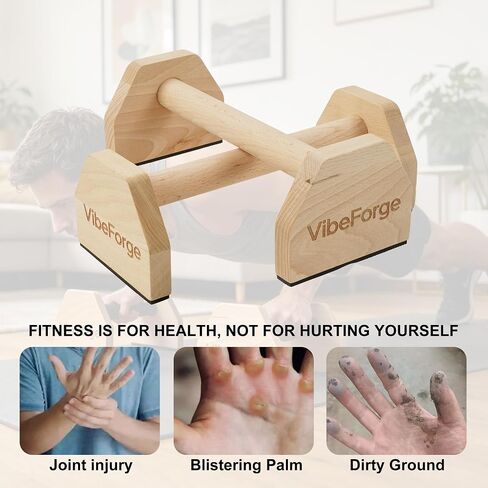 Parallettes الخشبية من ProGrip - قضبان دفع مضادة للانزلاق، وتمارين رياضية، وحامل على اليدين | خشب الزان الفاخر، 9.88 بوصة، القاعدة، يحمل 595 رطلاً - الانخفاضات، الجلوس على شكل حرف L، بلانش، صالة الألعاب الرياضية المنزلية والسفر، أغطية المعصم متضمنة. in Kuwait