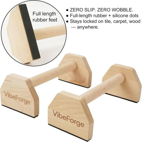 Parallettes الخشبية من ProGrip - قضبان دفع مضادة للانزلاق، وتمارين رياضية، وحامل على اليدين | خشب الزان الفاخر، 9.88 بوصة، القاعدة، يحمل 595 رطلاً - الانخفاضات، الجلوس على شكل حرف L، بلانش، صالة الألعاب الرياضية المنزلية والسفر، أغطية المعصم متضمنة. in Kuwait