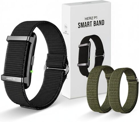Herz P1 Smart Band + Green Strap – Fitness & Sleep Tracking Wristband with Extra Adjustable Nylon Bands in Green Power, Long Battery Life, Activity & Rest Monitoring, Splash Resistant, App Connected in Kuwait