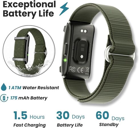Herz P1 Smart Band + Green Strap – Fitness & Sleep Tracking Wristband with Extra Adjustable Nylon Bands in Green Power, Long Battery Life, Activity & Rest Monitoring, Splash Resistant, App Connected in Kuwait