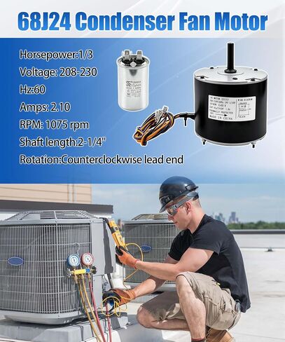 محرك مروحة مكثف 68J24 متوافق مع Lennox 68J2401 97M62 69W96 100483-29 100483-01 K55HXGCE-8094,1/3 HP، 208-230V، 60HZ، 1075 دورة في الدقيقة، 3 أسلاك in Kuwait