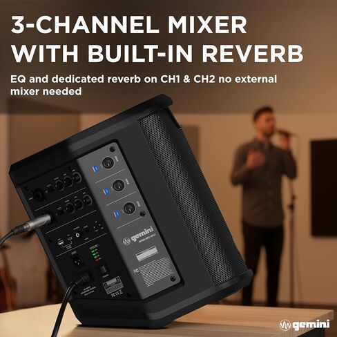 مكبر صوت جيميني لاسلكي يعمل بالبطارية، 400 واط، OTG (GPSS-650 MKII) | بطارية 106 ديسيبل PA، ثنائية الأمبير، حتى 10 ساعات - خلاط 3 قنوات، تردد، ميكروفون متضمن - XLR/1/4"، OTG - بلوتوث in Kuwait