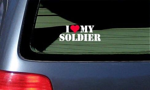 ملصق من الفينيل مطبوع عليه I Love My Soldier ~ أبيض مع قلب أحمر in Kuwait