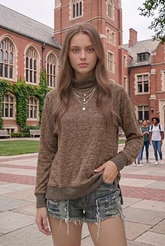 Women's Mock Neck Long Sleeve Sweatshirt, Casual Crewneck Pullover Top for Everyday Wear, School, and Street Style in Kuwait
