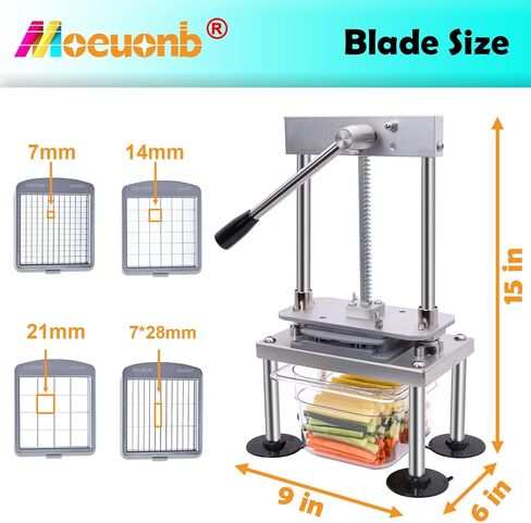 Moeuonb French Fry Cutter for Potatoes Vegetable Chopper for Tomatoes Fruit | 4 Replaceable blades, Stainless steel Construction, 10x Labor Saving Lever, Quick Change blade, Configure Food Container in Kuwait