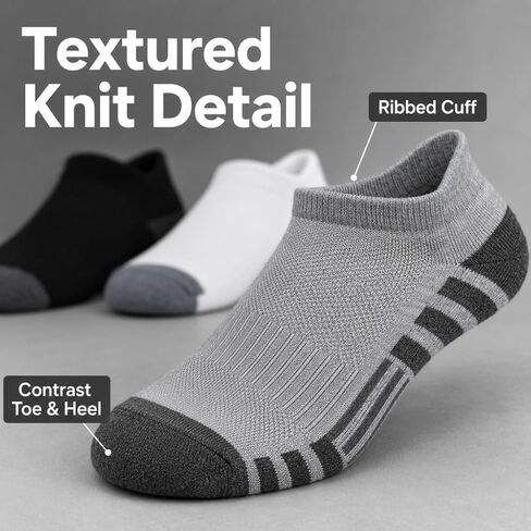 Men's Ankle Socks 3 Pack,Breathable Cotton Low Cut Athletic Socks,Non-Slip Cushioned Sports Socks for Running Casual Wear in Kuwait