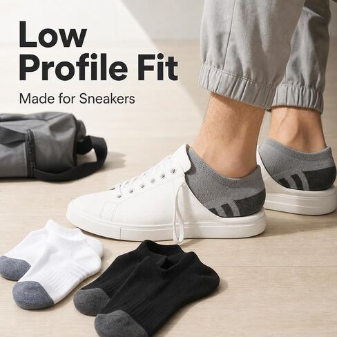 Men's Ankle Socks 3 Pack,Breathable Cotton Low Cut Athletic Socks,Non-Slip Cushioned Sports Socks for Running Casual Wear in Kuwait