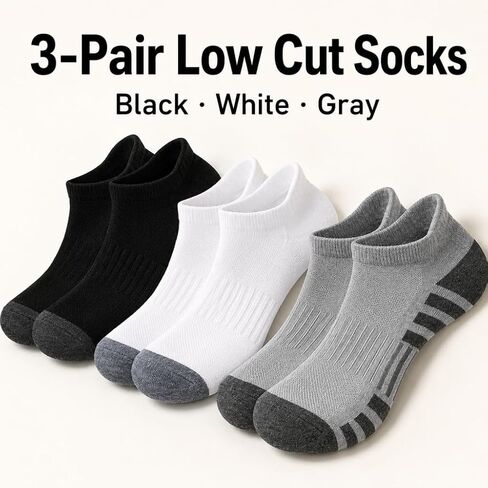 Men's Ankle Socks 3 Pack,Breathable Cotton Low Cut Athletic Socks,Non-Slip Cushioned Sports Socks for Running Casual Wear in Kuwait