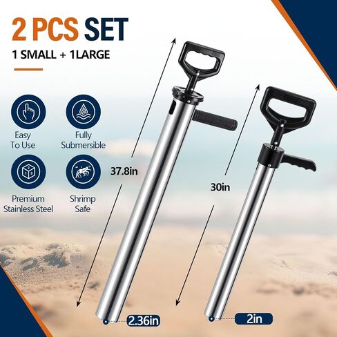 2 Pack Mantis and Ghost Shrimp Pump, 30" and 37.8" Stainless Steel Shrimp Extractor, Rustproof Easy Clean Seafood Catching Pump for Outdoor Beach Use in Kuwait