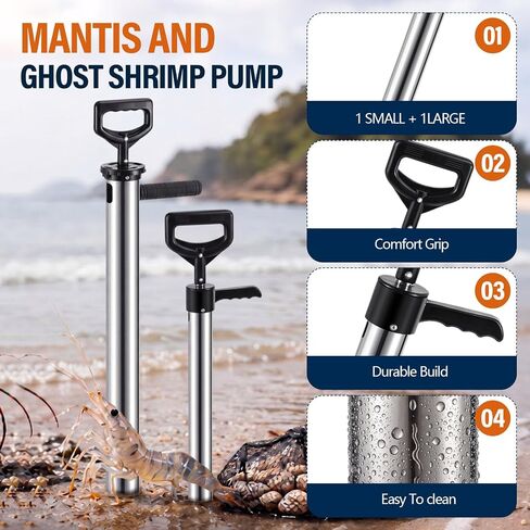 2 Pack Mantis and Ghost Shrimp Pump, 30" and 37.8" Stainless Steel Shrimp Extractor, Rustproof Easy Clean Seafood Catching Pump for Outdoor Beach Use in Kuwait