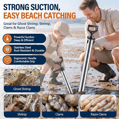 2 Pack Mantis and Ghost Shrimp Pump, 30" and 37.8" Stainless Steel Shrimp Extractor, Rustproof Easy Clean Seafood Catching Pump for Outdoor Beach Use in Kuwait