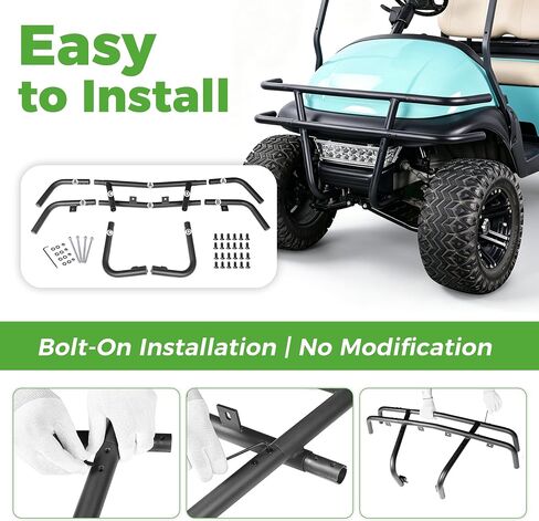 10L0L Golf Cart Brush Guard Front Bumper for Club Car Precedent All Years Gas & Electric, Heavy Duty Powder Coated Steel, No Drilling Direct Bolt On Installation in Kuwait