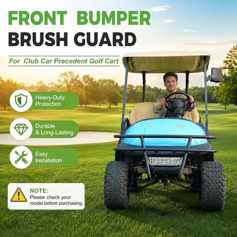 10L0L Golf Cart Brush Guard Front Bumper for Club Car Precedent All Years Gas & Electric, Heavy Duty Powder Coated Steel, No Drilling Direct Bolt On Installation in Kuwait