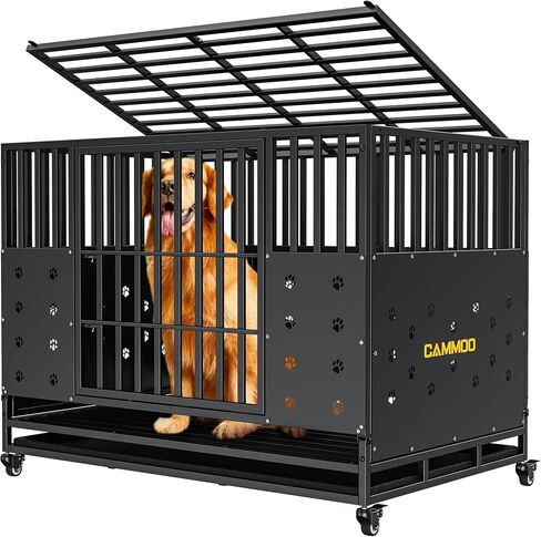 48'' Heavy Duty Dog Crate for Large Dogs, – Upgraded Chew-Proof Panels, Comfort-Widened Floor Panel, Dog Kennel Indoor, Adjustable Internal Height, Easy-Access Wide Door, 4 Lockable Wheels in Saudi Arabia