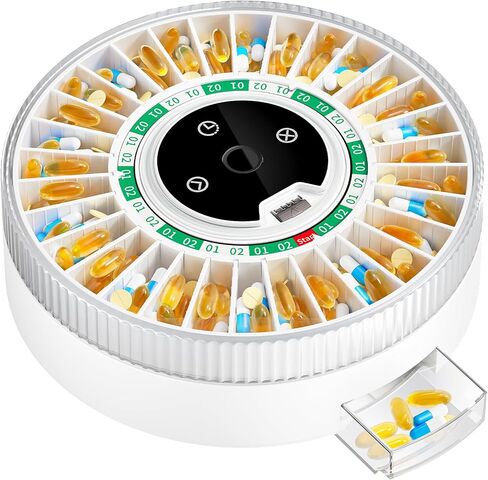 موزع حبوب الدواء الذكي Colorwing® 2026 لكبار السن - منظم أدوية تلقائي مكون من 31 فتحة مع منبه بلوتوث وبصمة الإصبع وقفل ميكانيكي مزدوج، وموزع يومي (تصميم مناسب لكبار السن) in Kuwait