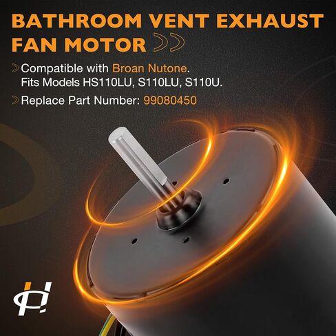 99080450 Bathroom Exhaust Fan Motor Compatible with Broan NuTone HS110LU, S110LU, S110U, 120V 0.65A, 5/16" x 1-1/4" Shaft, Replaces S99080450 71732005 5KSM84DFK175P in Kuwait
