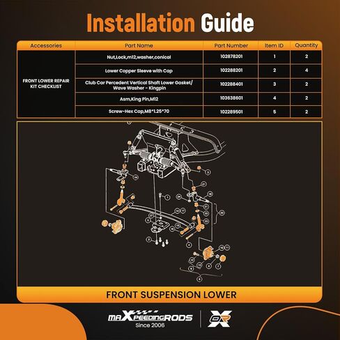 maxpeedingrods Front End King Pin Kit لنادي السيارات السابقة 2004-up عربات الغولف الكهربائية بالغاز، طقم إصلاح Pin King للواجهة الأمامية، OEM # 102287201 103638601 103638801 in Kuwait