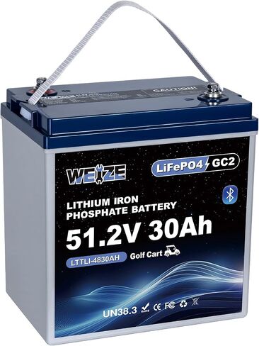 WEIZE 48V 30AH GC8 بطارية جولف LiFePO4 بلوتوث، خلايا من الدرجة A، 100A BMS، بطارية ليثيوم ذات دورة عميقة للحماية من درجات الحرارة المنخفضة لعربات الجولف، RVs، النظام الشمسي in Kuwait