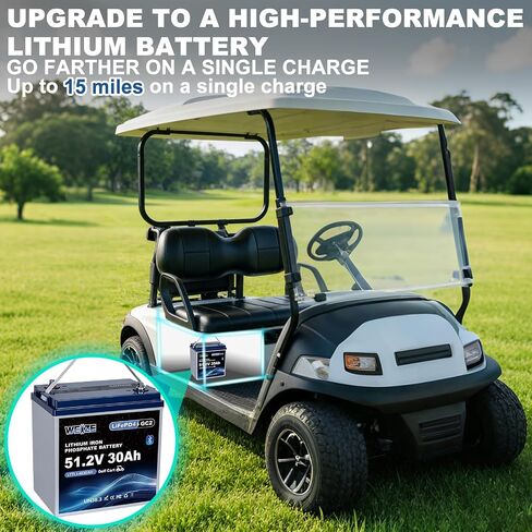 WEIZE 48V 30AH GC8 بطارية جولف LiFePO4 بلوتوث، خلايا من الدرجة A، 100A BMS، بطارية ليثيوم ذات دورة عميقة للحماية من درجات الحرارة المنخفضة لعربات الجولف، RVs، النظام الشمسي in Kuwait