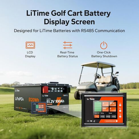 شاشة عرض بطارية LiTime لعربة الجولف، شاشة LCD مع اتصال RS485، الجهد الكهربي في الوقت الحقيقي، SOC، التيار، درجة الحرارة والتحكم في النظام in Kuwait